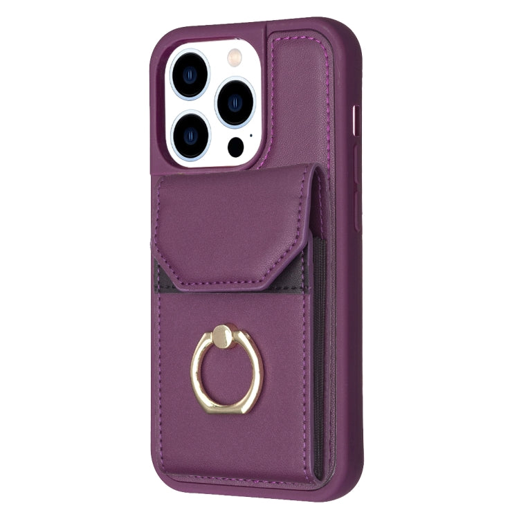 For iPhone 15 Pro BF29 Organ Card Bag Ring Holder Phone Case(Dark Purple) - HoMEdemic™ 