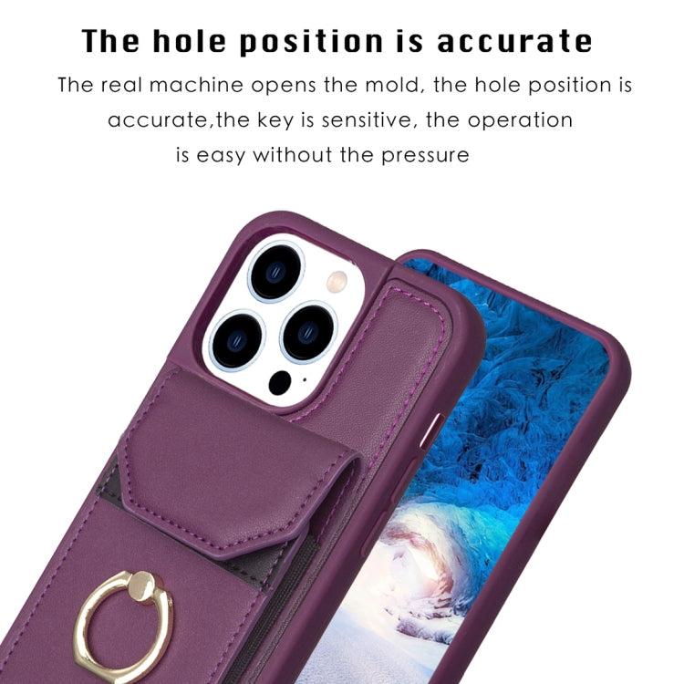 For iPhone 15 Pro BF29 Organ Card Bag Ring Holder Phone Case(Dark Purple) - HoMEdemic™ 