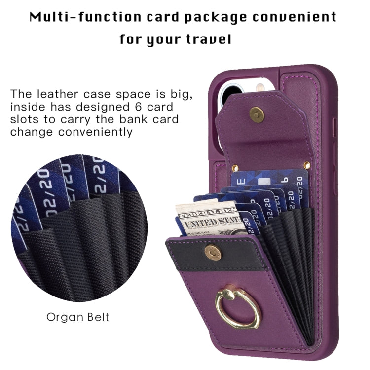 For iPhone 15 Pro BF29 Organ Card Bag Ring Holder Phone Case(Dark Purple) - HoMEdemic™ 