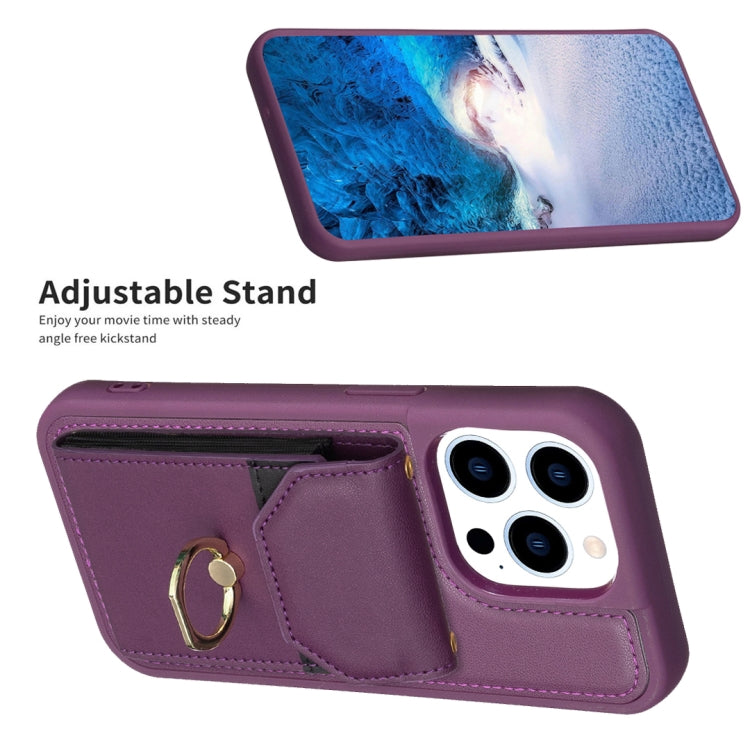 For iPhone 15 Pro BF29 Organ Card Bag Ring Holder Phone Case(Dark Purple) - HoMEdemic™ 