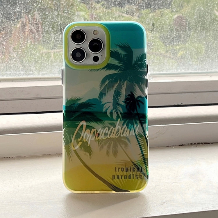 For iPhone 15 Pro Beach Coconut Dual-side Laminating Laser Frosted Phone Case(Green Yellow) - HoMEdemic™ 