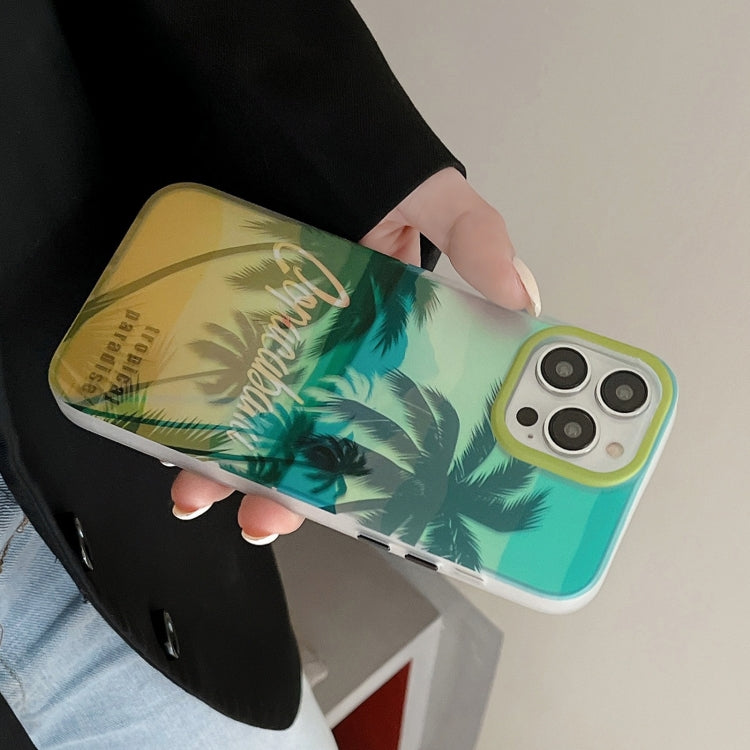 For iPhone 15 Pro Beach Coconut Dual-side Laminating Laser Frosted Phone Case(Green Yellow) - HoMEdemic™ 