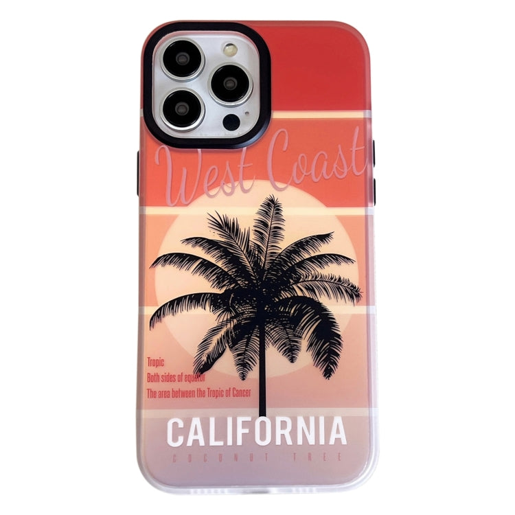 For iPhone 15 Pro Beach Coconut Dual-side Laminating Laser Frosted Phone Case(Red Yellow) - HoMEdemic™ 