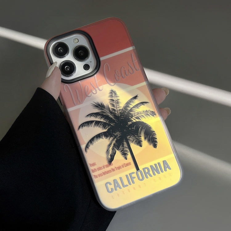 For iPhone 15 Pro Beach Coconut Dual-side Laminating Laser Frosted Phone Case(Red Yellow) - HoMEdemic™ 