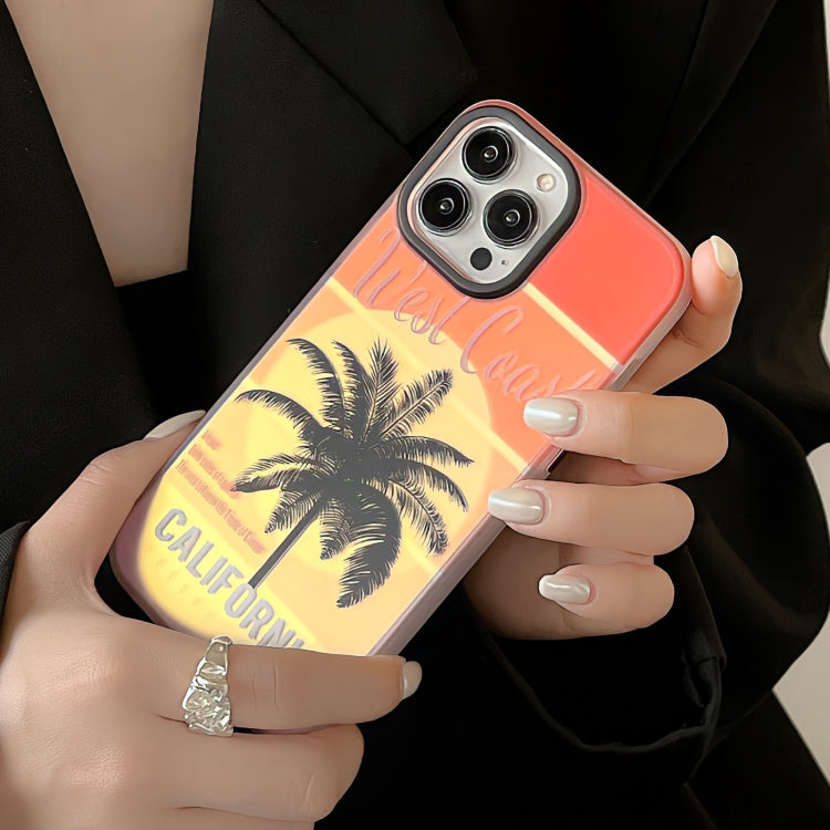 For iPhone 15 Pro Beach Coconut Dual-side Laminating Laser Frosted Phone Case(Red Yellow) - HoMEdemic™ 