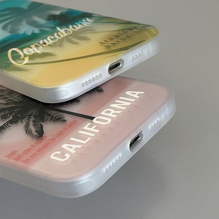 For iPhone 15 Pro Beach Coconut Dual-side Laminating Laser Frosted Phone Case(Red Yellow) - HoMEdemic™ 