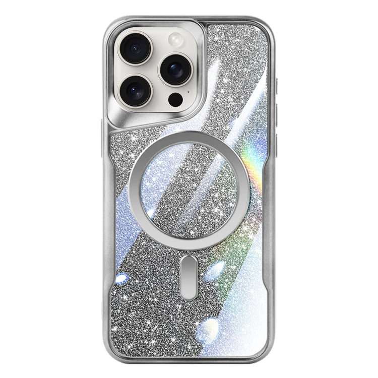 For iPhone 15 Pro Blade MagSafe Magnetic Gradient Glitter PC Phone Case(Silver White) - HoMEdemic™ 