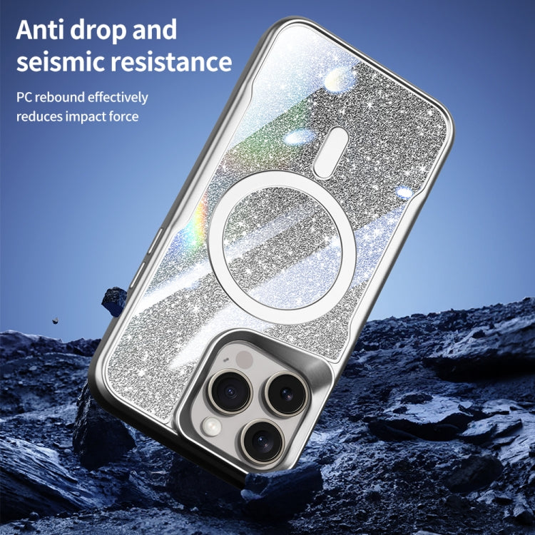 For iPhone 15 Pro Blade MagSafe Magnetic Gradient Glitter PC Phone Case(Silver White) - HoMEdemic™ 