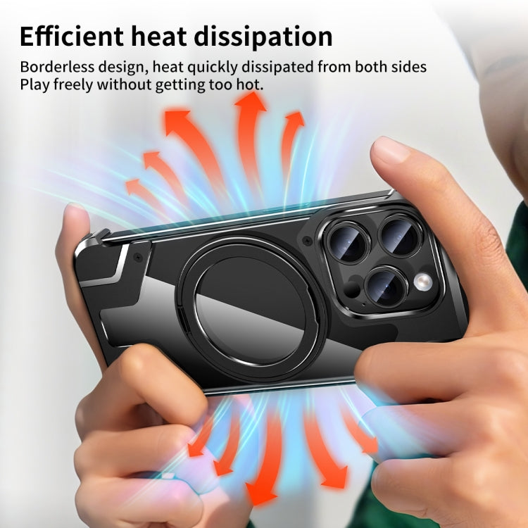 For iPhone 15 Pro Borderless MagSafe Rotating Holder Transparent Phone(Silver) - HoMEdemic™ 