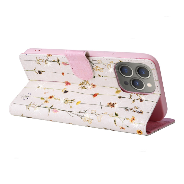 For iPhone 15 Pro Bronzing Painting RFID Leather Case(Dreid Flower World) - HoMEdemic™ 