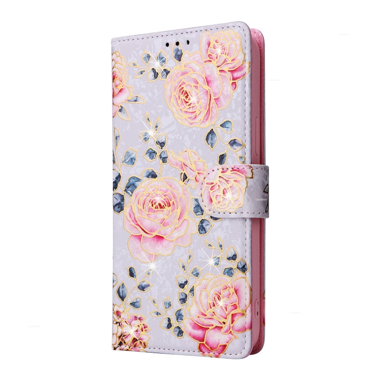 For iPhone 15 Pro Bronzing Painting RFID Leather Case(Pastoral Rose) - HoMEdemic™ 