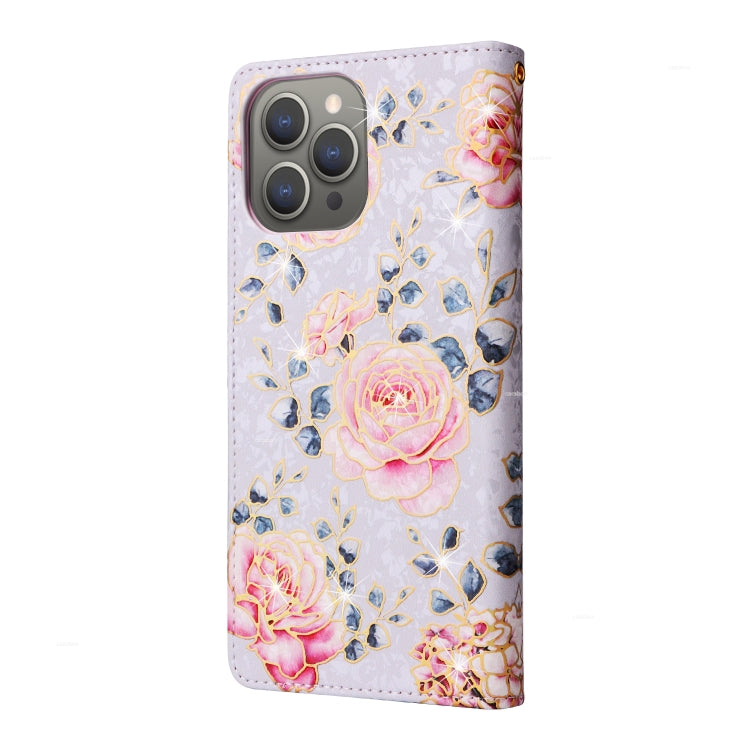 For iPhone 15 Pro Bronzing Painting RFID Leather Case(Pastoral Rose) - HoMEdemic™ 