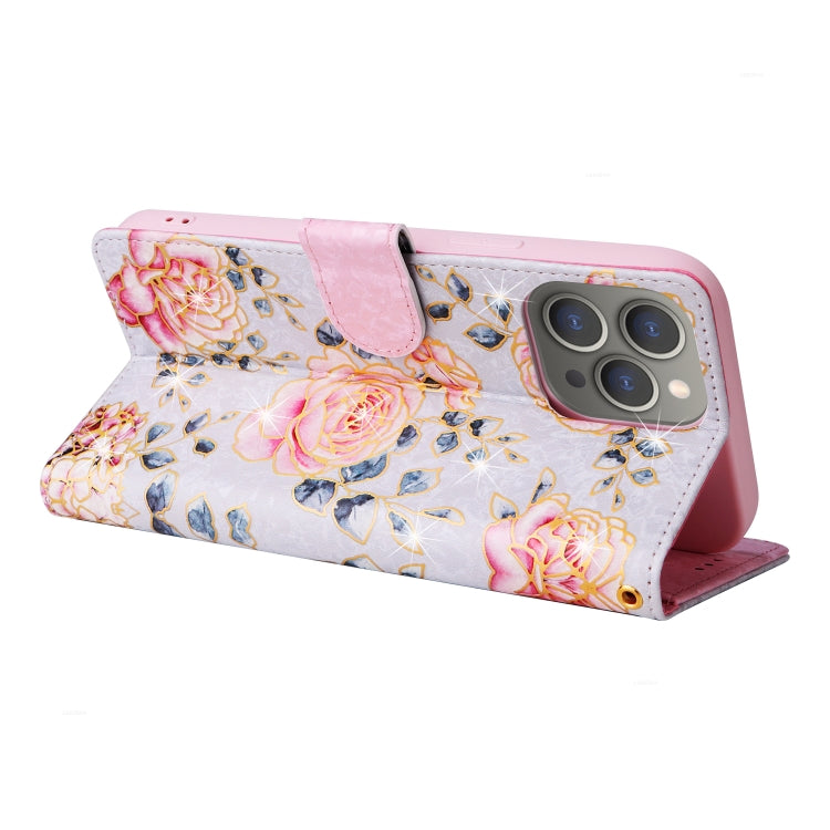 For iPhone 15 Pro Bronzing Painting RFID Leather Case(Pastoral Rose) - HoMEdemic™ 