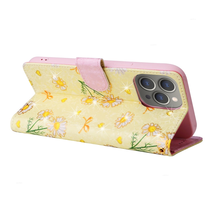 For iPhone 15 Pro Bronzing Painting RFID Leather Case(Yellow Daisy) - HoMEdemic™ 