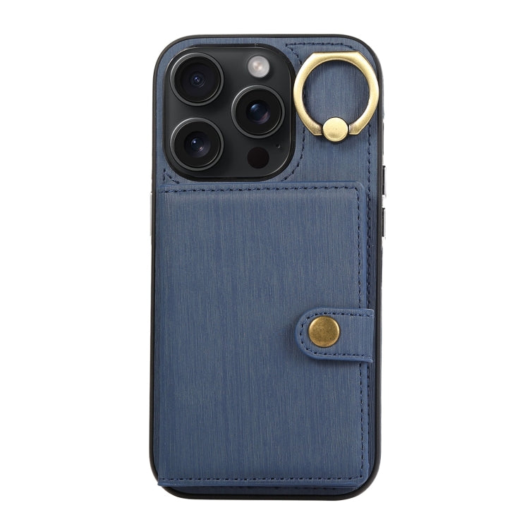 For iPhone 15 Pro Brushed Texture Wallet Ring Holder Phone Case(Blue) - HoMEdemic™ 