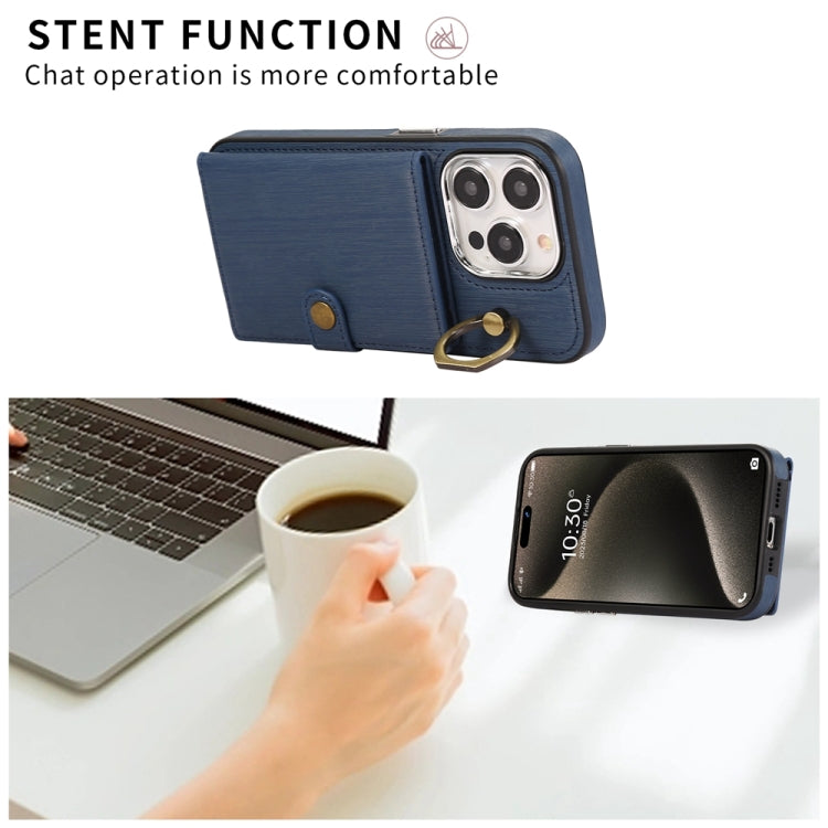 For iPhone 15 Pro Brushed Texture Wallet Ring Holder Phone Case(Blue) - HoMEdemic™ 