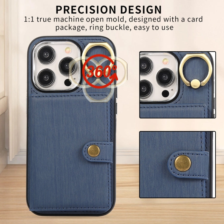 For iPhone 15 Pro Brushed Texture Wallet Ring Holder Phone Case(Blue) - HoMEdemic™ 