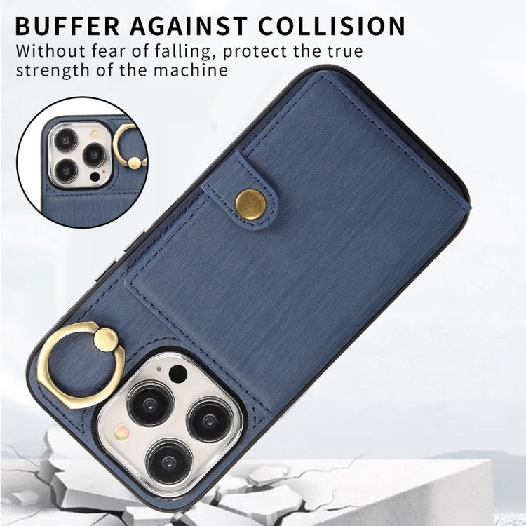 For iPhone 15 Pro Brushed Texture Wallet Ring Holder Phone Case(Blue) - HoMEdemic™ 