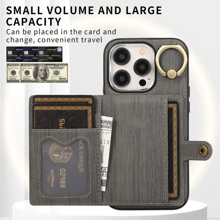 For iPhone 15 Pro Brushed Texture Wallet Ring Holder Phone Case(Grey) - HoMEdemic™ 