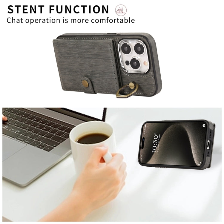 For iPhone 15 Pro Brushed Texture Wallet Ring Holder Phone Case(Grey) - HoMEdemic™ 