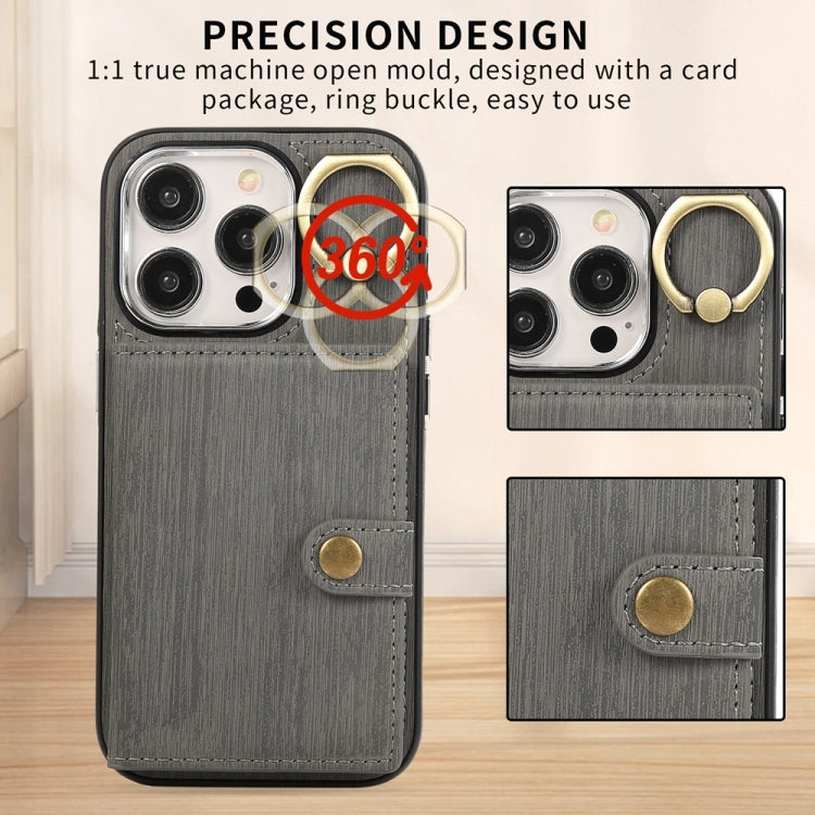 For iPhone 15 Pro Brushed Texture Wallet Ring Holder Phone Case(Grey) - HoMEdemic™ 