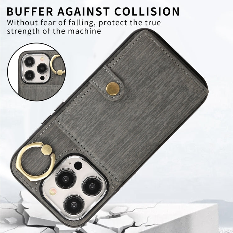 For iPhone 15 Pro Brushed Texture Wallet Ring Holder Phone Case(Grey) - HoMEdemic™ 