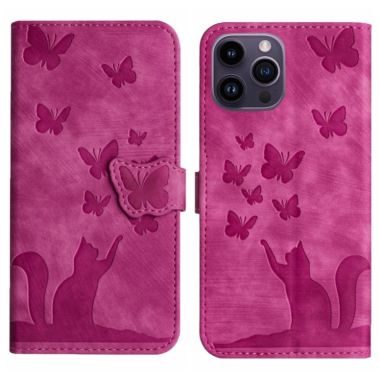 For iPhone 15 Pro Butterfly Cat Embossing Flip Leather Phone Case(Pink) - HoMEdemic™ 