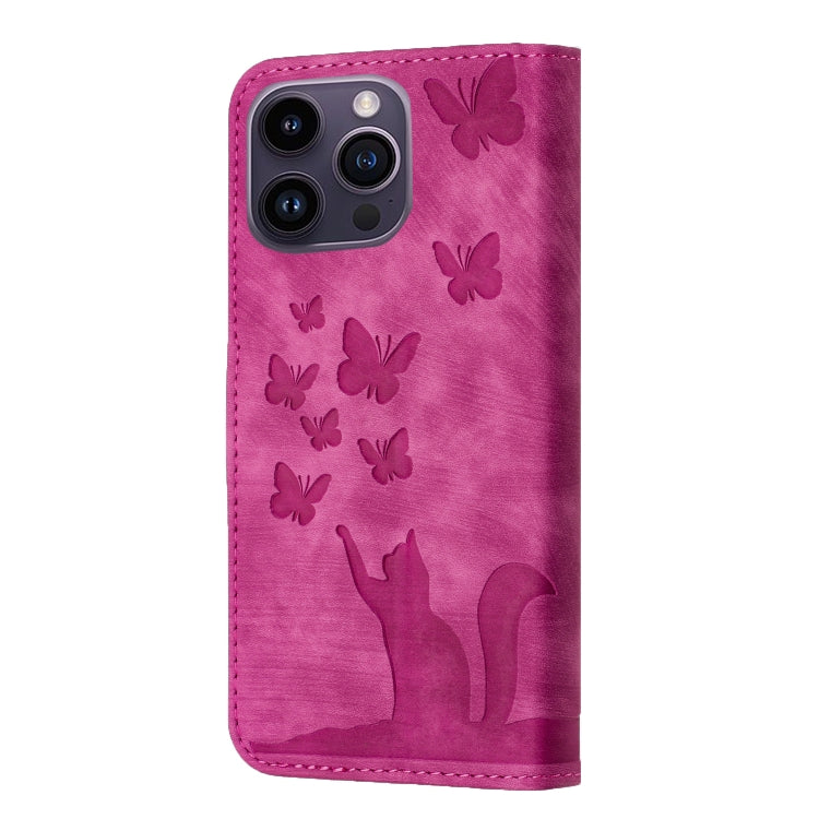 For iPhone 15 Pro Butterfly Cat Embossing Flip Leather Phone Case(Pink) - HoMEdemic™ 