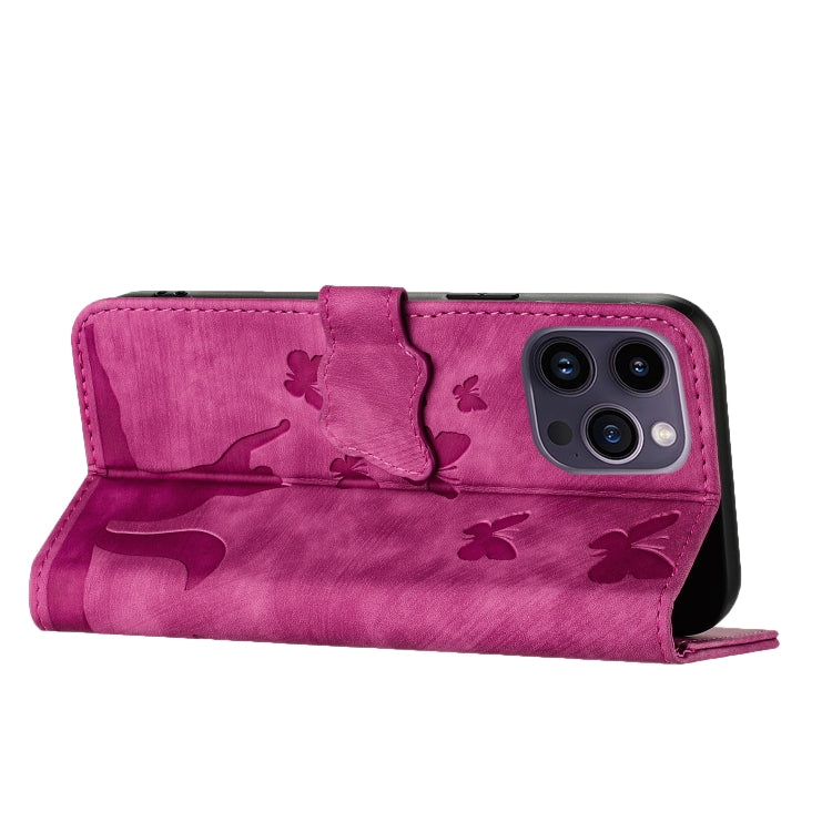For iPhone 15 Pro Butterfly Cat Embossing Flip Leather Phone Case(Pink) - HoMEdemic™ 
