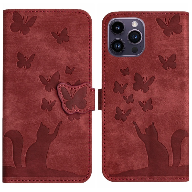 For iPhone 15 Pro Butterfly Cat Embossing Flip Leather Phone Case(Red) - HoMEdemic™ 