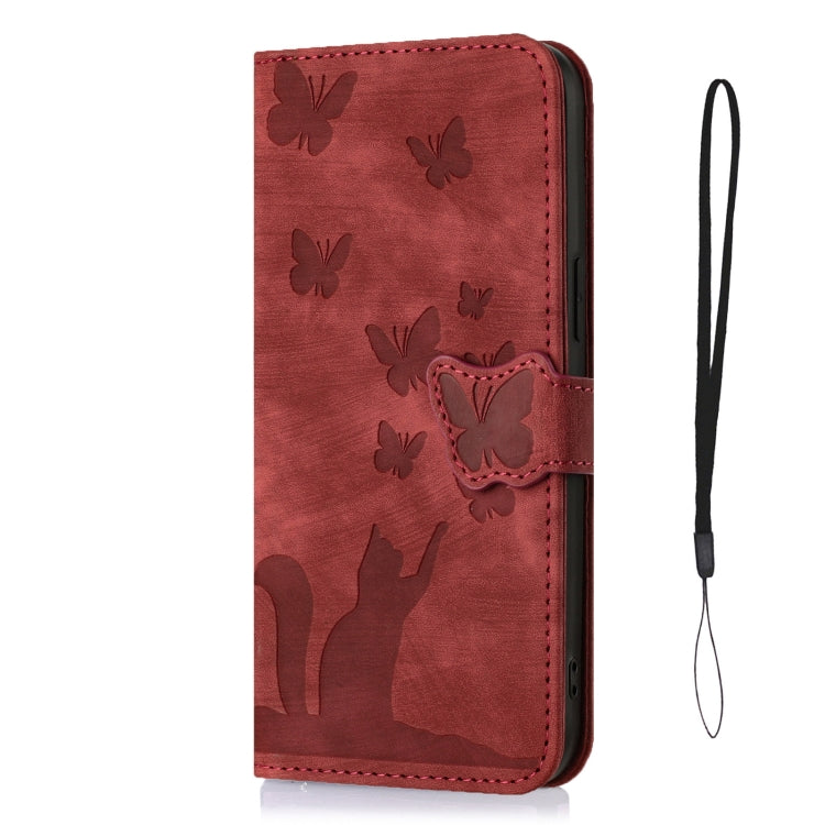 For iPhone 15 Pro Butterfly Cat Embossing Flip Leather Phone Case(Red) - HoMEdemic™ 
