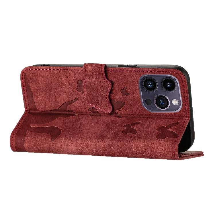 For iPhone 15 Pro Butterfly Cat Embossing Flip Leather Phone Case(Red) - HoMEdemic™ 