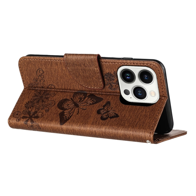 For iPhone 15 Pro Butterfly Embossed Flip Leather Phone Case(Brown) - HoMEdemic™ 