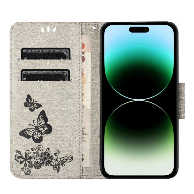 For iPhone 15 Pro Butterfly Embossed Flip Leather Phone Case(Grey) - HoMEdemic™ 