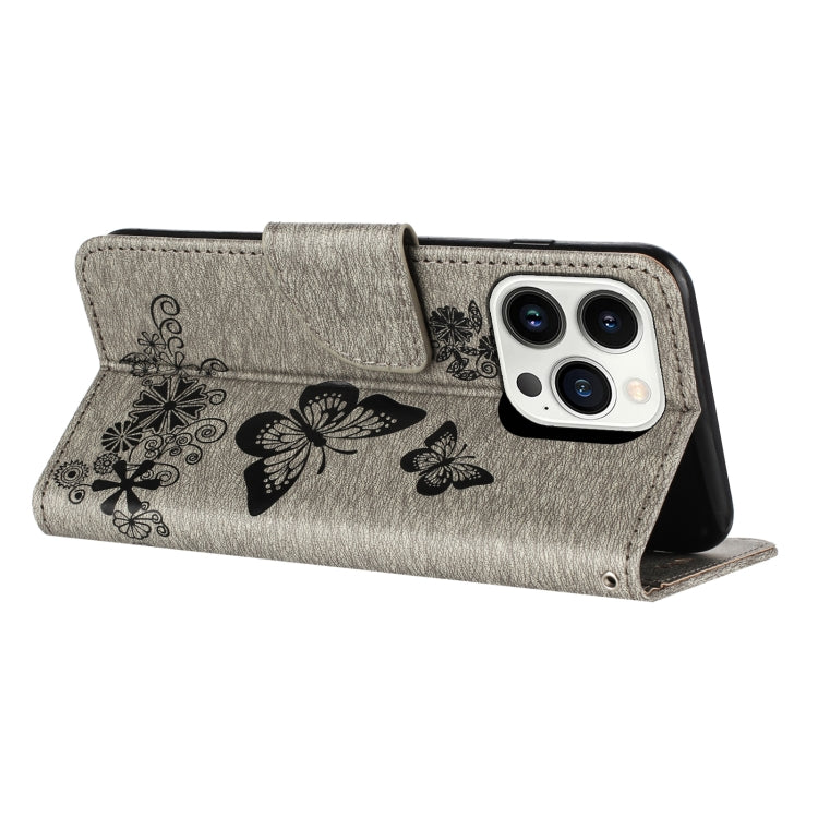 For iPhone 15 Pro Butterfly Embossed Flip Leather Phone Case(Grey) - HoMEdemic™ 