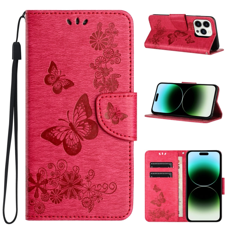 For iPhone 15 Pro Butterfly Embossed Flip Leather Phone Case(Red) - HoMEdemic™ 