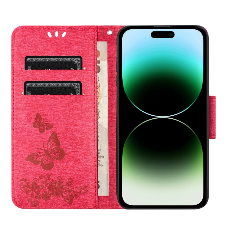 For iPhone 15 Pro Butterfly Embossed Flip Leather Phone Case(Red) - HoMEdemic™ 