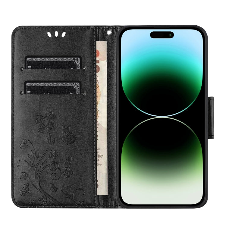 For iPhone 15 Pro Butterfly Flower Pattern Flip Leather Phone Case(Black) - HoMEdemic™ 