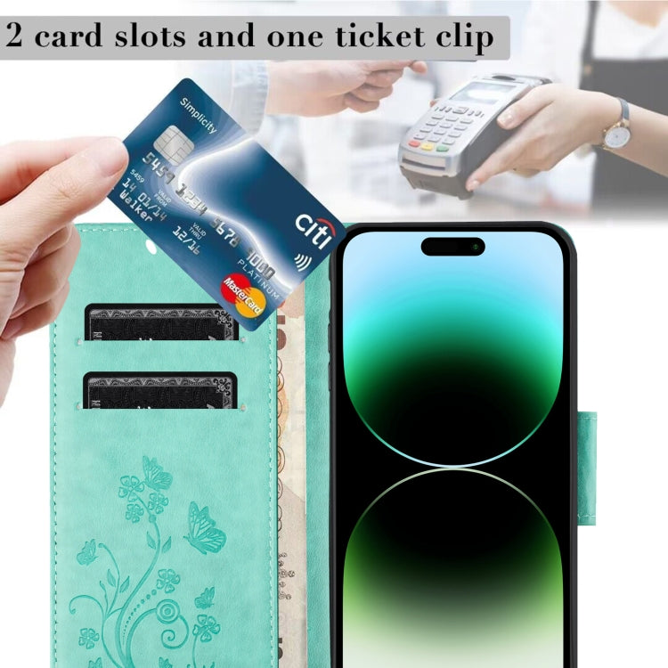 For iPhone 15 Pro Butterfly Flower Pattern Flip Leather Phone Case(Green) - HoMEdemic™ 