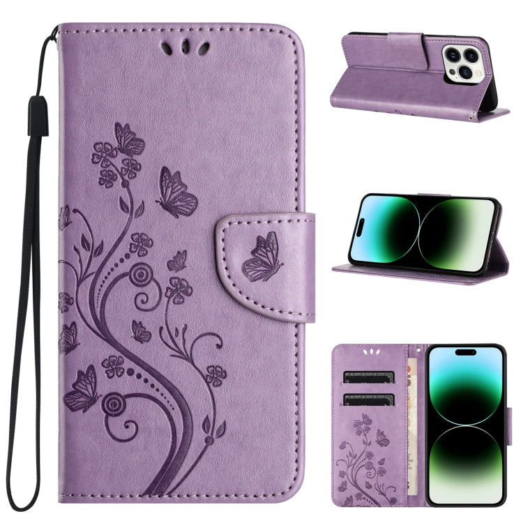 For iPhone 15 Pro Butterfly Flower Pattern Flip Leather Phone Case(Light Purple) - HoMEdemic™ 