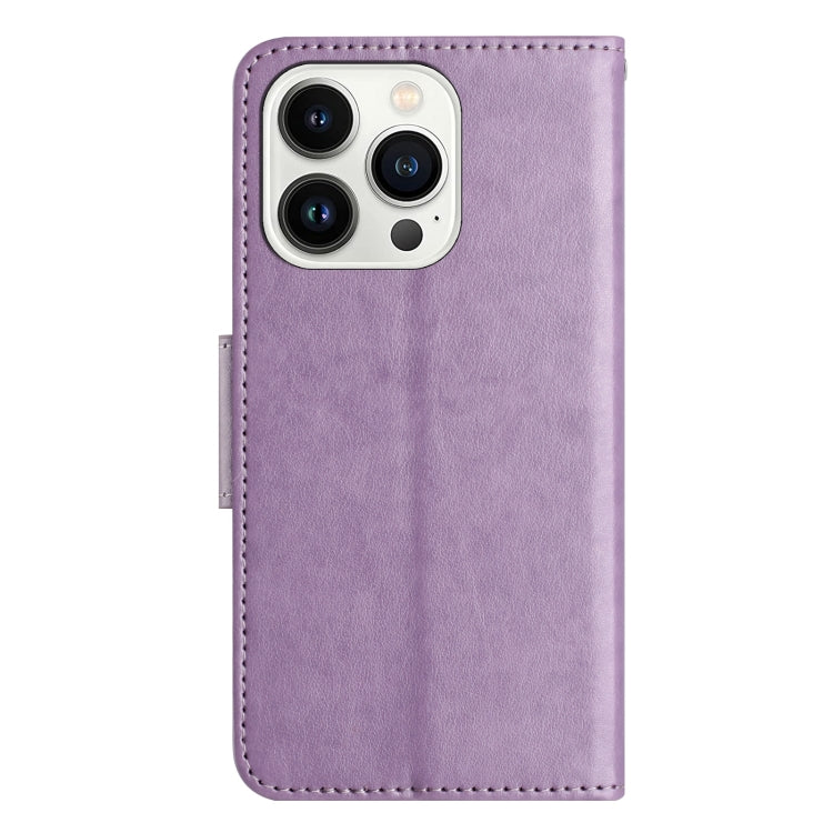 For iPhone 15 Pro Butterfly Flower Pattern Flip Leather Phone Case(Light Purple) - HoMEdemic™ 