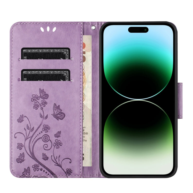 For iPhone 15 Pro Butterfly Flower Pattern Flip Leather Phone Case(Light Purple) - HoMEdemic™ 