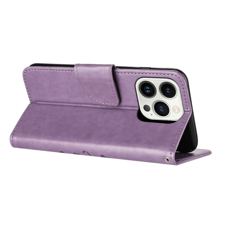 For iPhone 15 Pro Butterfly Flower Pattern Flip Leather Phone Case(Light Purple) - HoMEdemic™ 