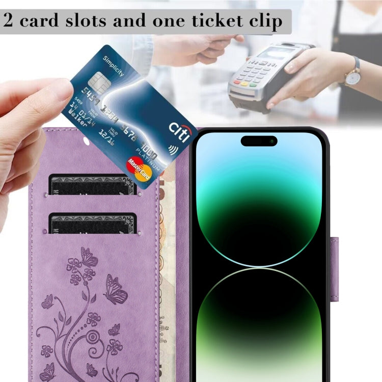 For iPhone 15 Pro Butterfly Flower Pattern Flip Leather Phone Case(Light Purple) - HoMEdemic™ 
