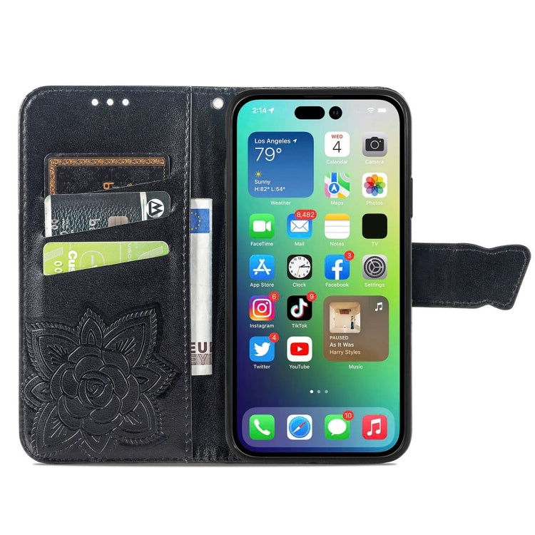 For iPhone 15 Pro Butterfly Love Flower Embossed Leather Phone Case(Black) - HoMEdemic™ 