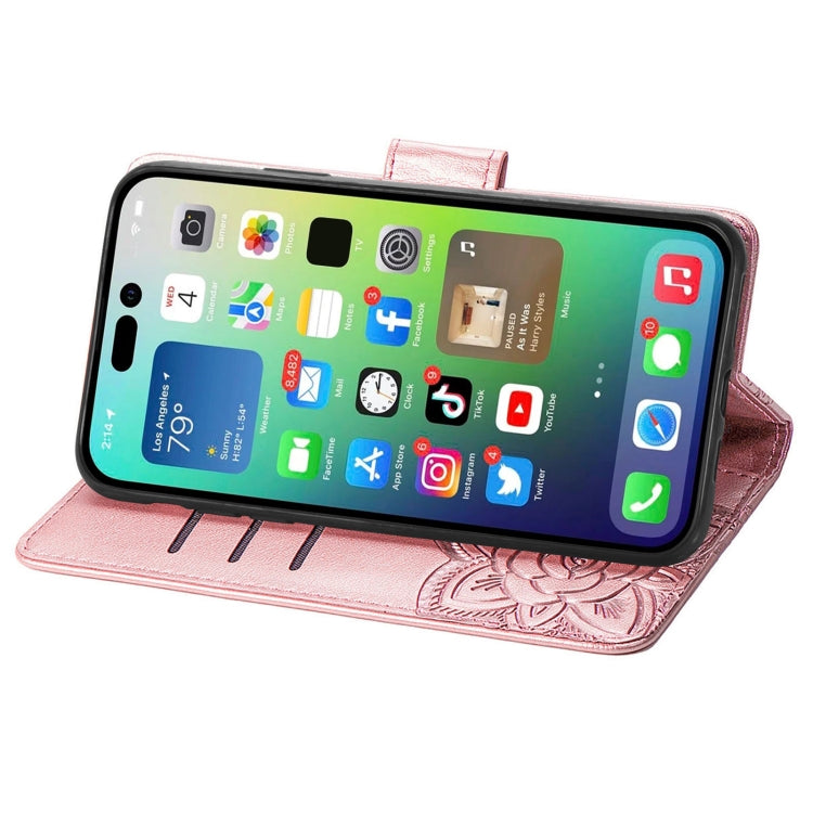 For iPhone 15 Pro Butterfly Love Flower Embossed Leather Phone Case(Rose Gold) - HoMEdemic™ 