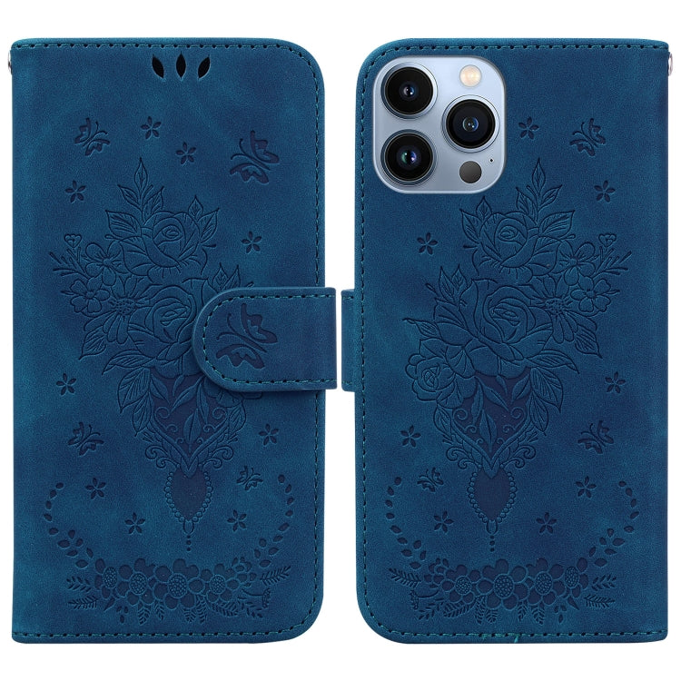 For iPhone 15 Pro Butterfly Rose Embossed Leather Phone Case(Blue) - HoMEdemic™ 