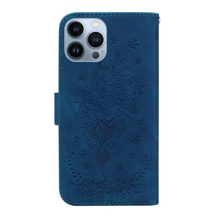 For iPhone 15 Pro Butterfly Rose Embossed Leather Phone Case(Blue) - HoMEdemic™ 