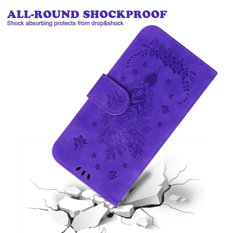 For iPhone 15 Pro Butterfly Rose Embossed Leather Phone Case(Purple) - HoMEdemic™ 