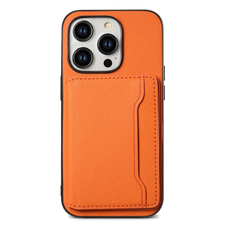 For iPhone 15 Pro Calf Texture Card Bag Design Full Coverage Phone Case(Orange) - HoMEdemic™ 